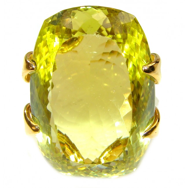 Royal Design 69ct Lemon Topaz 18K yellow Gold .925 Sterling Silver handmade ring size 8
