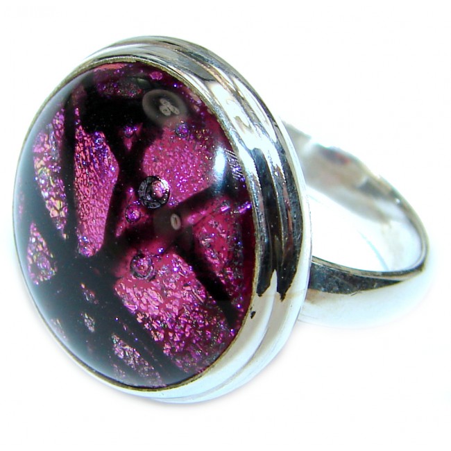 Mystical Night Dichroic Glass .925 Sterling Silver handcrafted Ring s. 8 3/4
