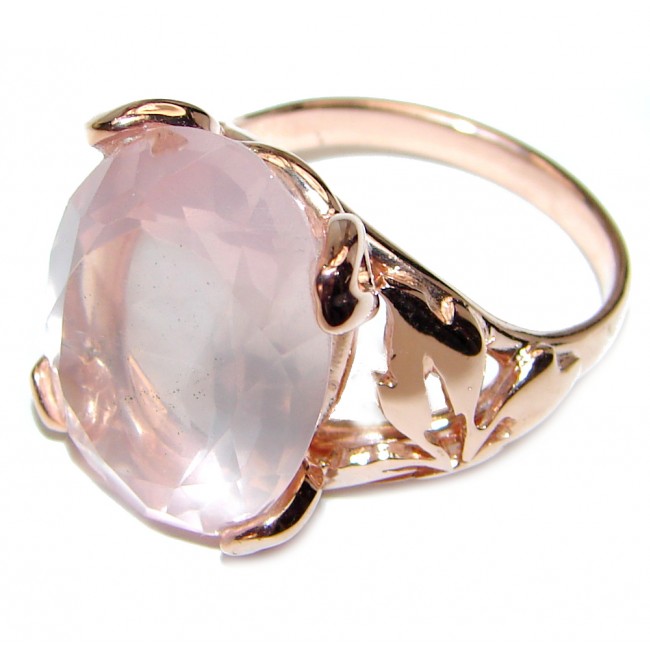 Oval cut 25ctw Rose Quartz Rose Gold over .925 Sterling Silver brilliantly handcrafted ring s. 7 3/4