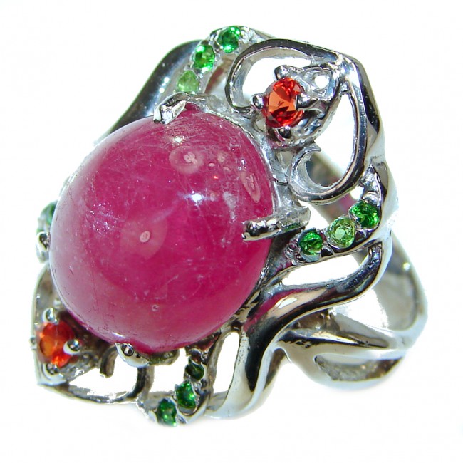 Perfect 32.5 ctw Ruby Sapphire .925 Sterling Silver handcrafted Statement Ring size 8
