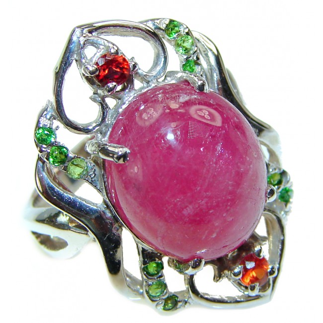 Perfect 32.5 ctw Ruby Sapphire .925 Sterling Silver handcrafted Statement Ring size 8