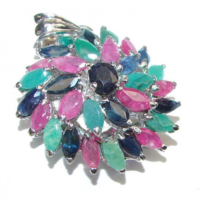 CARMEN Genuine Ruby Emerald Sapphire .925 Sterling Silver handmade pendant