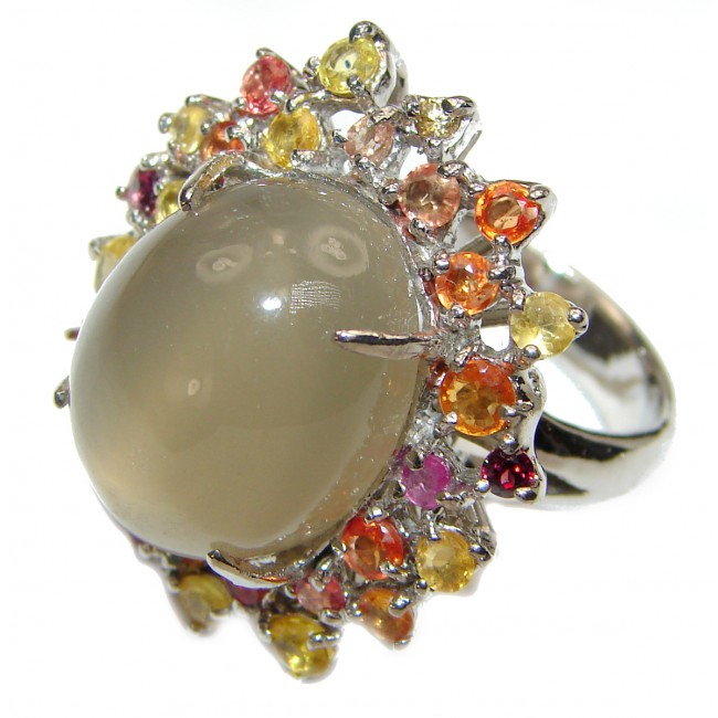 Huge Amazing Golden Calcite Sapphire .925 Sterling Silver Ring s. 8