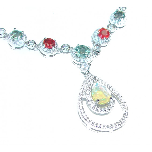 MasterPiece genuine Ethiopian Opal multicolor Sapphire .925 Sterling Silver brilliantly handcrafted necklace
