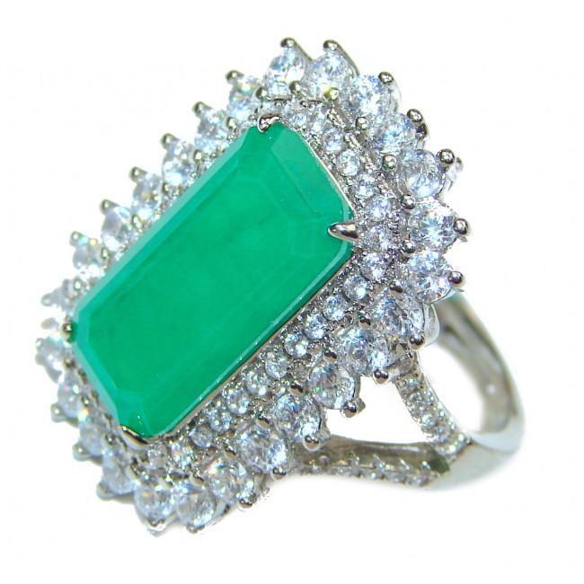 Spectacular 11.2 ctw Emerald White Topaz .925 Sterling Silver handmade Ring size 7 3/4