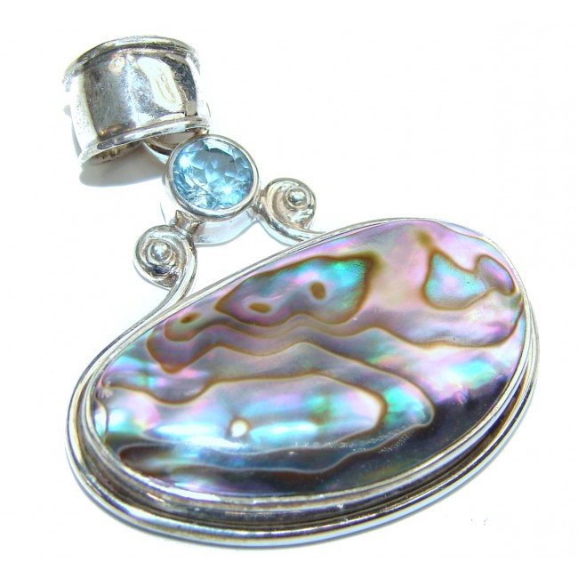 Natural Rainbow Abalone .925 Sterling Silver handmade Pendant