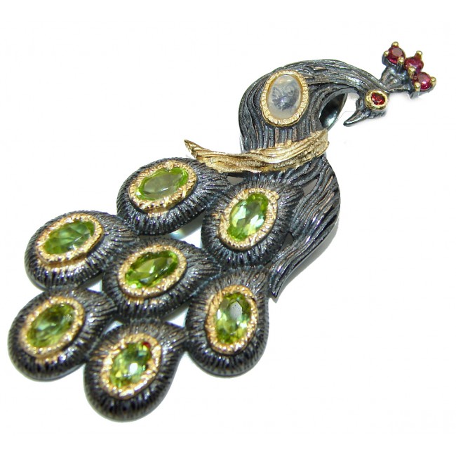 Peacock Genuine Larimar Sapphire .925 Sterling Silver handmade Pendant