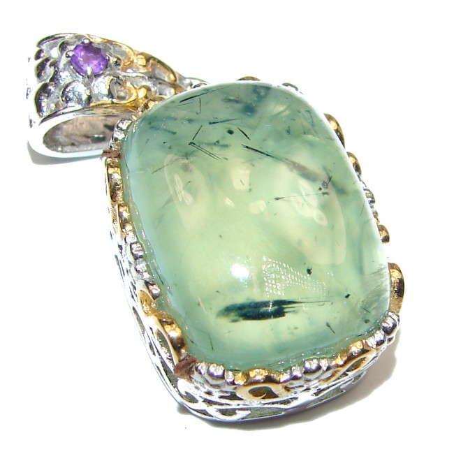 Pure Perfection Natural Moss Prehnite 18ct Gold over .925 Sterling Silver handmade Pendant