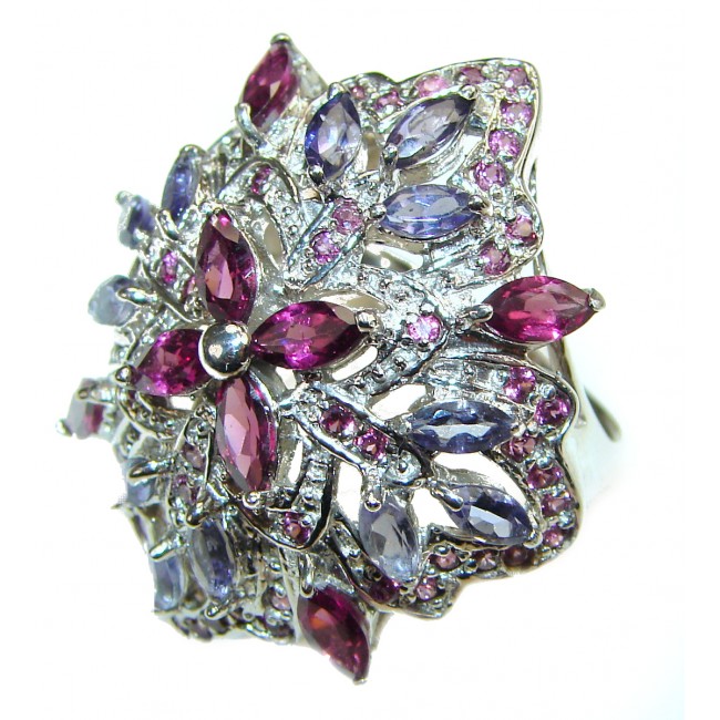 Laura Authentic Garnet Tanzanite .925 Sterling Silver brilliantly handcrafted ring s. 8 1/4