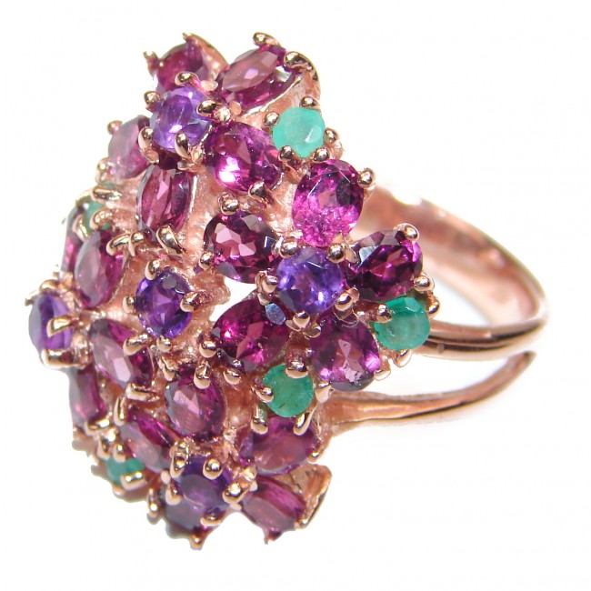 Large genuine Amethyst Emerald Gold over .925 Sterling Silver handcrafted Ring size 8