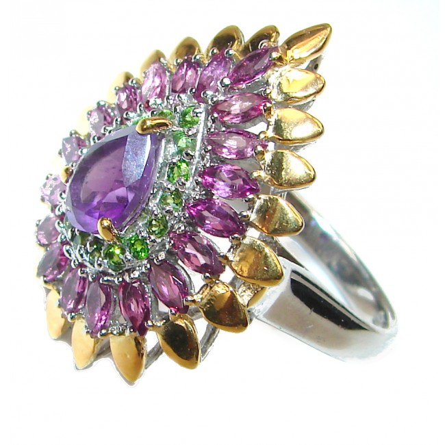 Large genuine Amethyst .925 Sterling Silver handcrafted Ring size 9