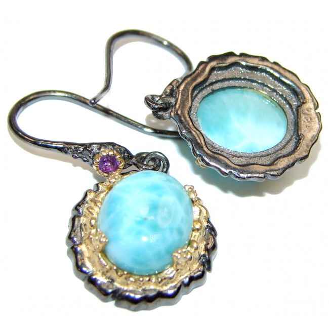 Bohemian Style Blue Larimar .925 Sterling Silver handmade earrings