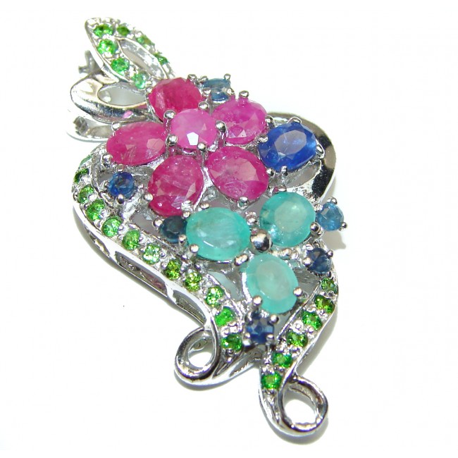CARMEN Genuine Ruby Emerald Sapphire .925 Sterling Silver handmade pendant