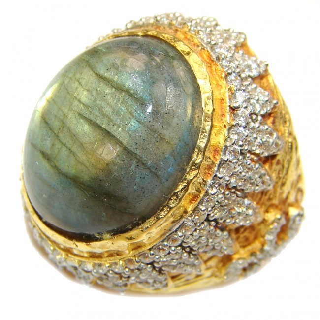 Regal Infinity Labradorite 18K Gold over .925 Sterling Silver ITALY handmade HUGE ring size 7 3/4