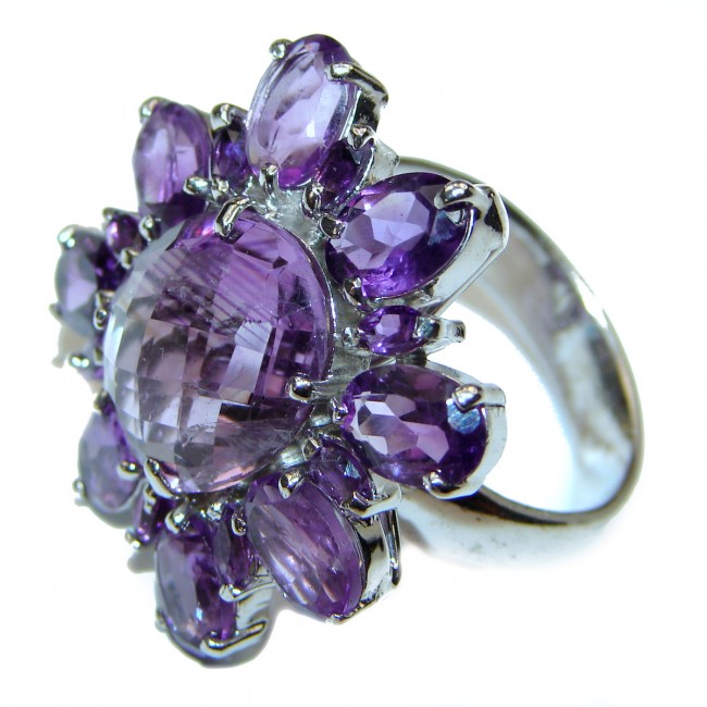 Large genuine Amethyst .925 Sterling Silver handcrafted Ring size 8 1/4