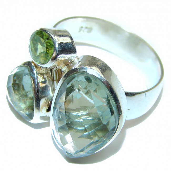 Authentic green Amethyst .925 Sterling Silver handmade Ring size 8 adjustable