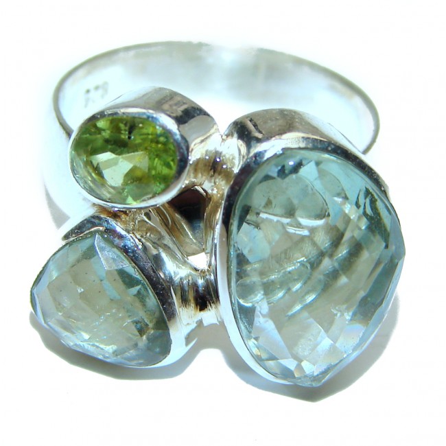 Authentic green Amethyst .925 Sterling Silver handmade Ring size 8 adjustable
