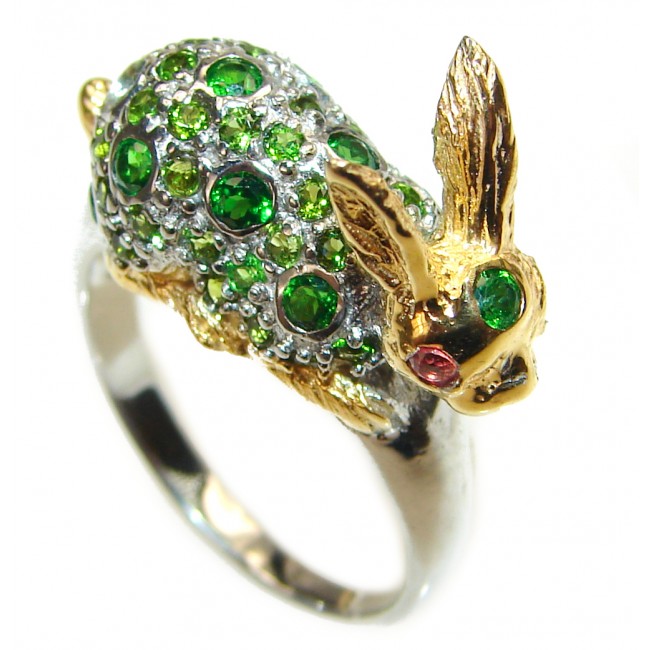 Green Meadow Rabbit Natural Emerald .925 Sterling Silver handcrafted ring size 8