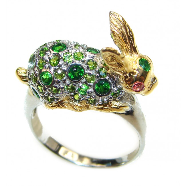 Green Meadow Rabbit Natural Emerald .925 Sterling Silver handcrafted ring size 8