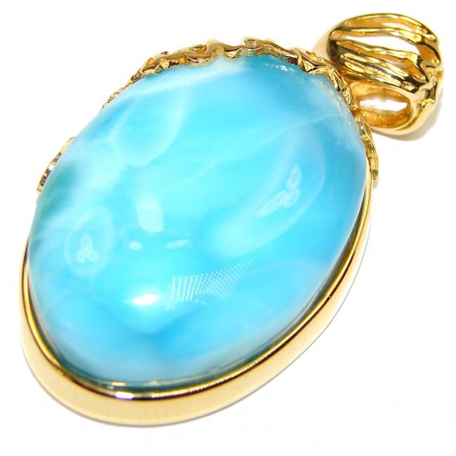 Great quality Larimar from Dominican Republic 24K Gold over .925 Sterling Silver handmade Huge pendant