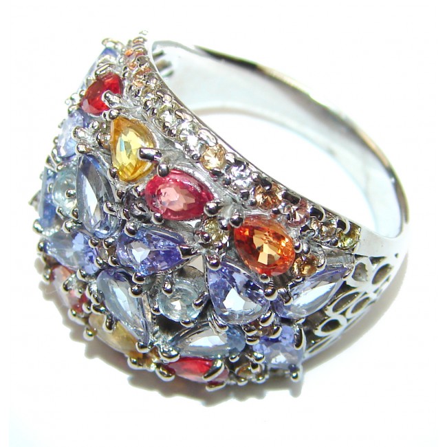 Bouquet of Flowers Authentic Tanzanite Sapphire .925 Sterling Silver handmade Ring s. 8