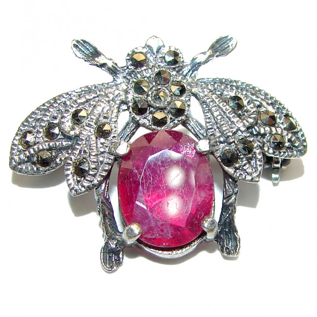 Vintage style Beauty genuine Ruby .925 Sterling Silver handmade Pendant - Brooch