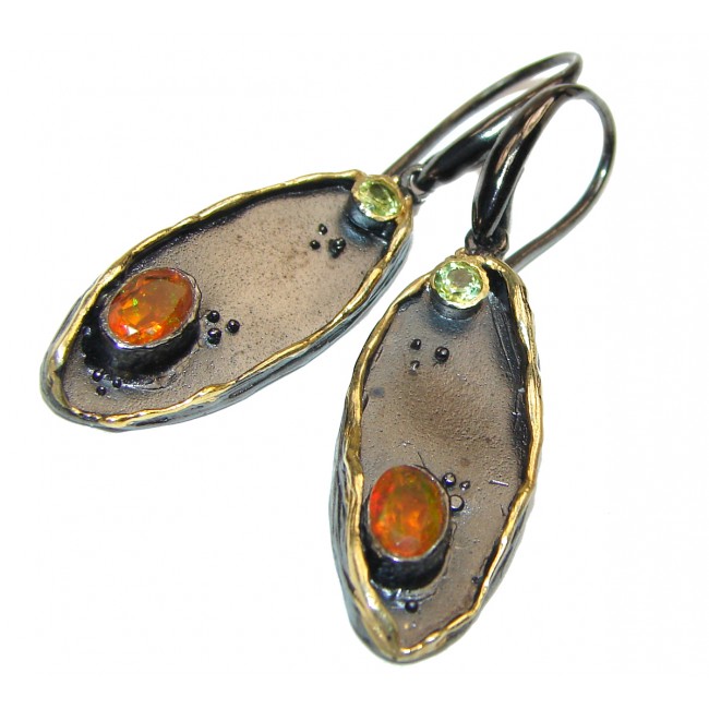 Authentic Mexican Fire Opal .925 Sterling Silver handcrafted LARGE statement earrings