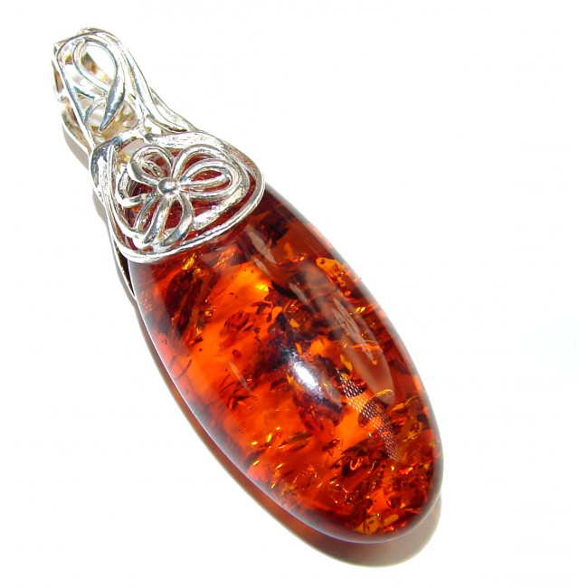 Incredible Beauty faceted Natural Baltic Amber .925 Sterling Silver handmade Pendant