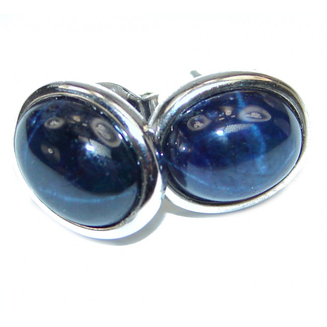 Royal quality unique Blue Star Sapphire .925 Sterling Silver handmade earrings
