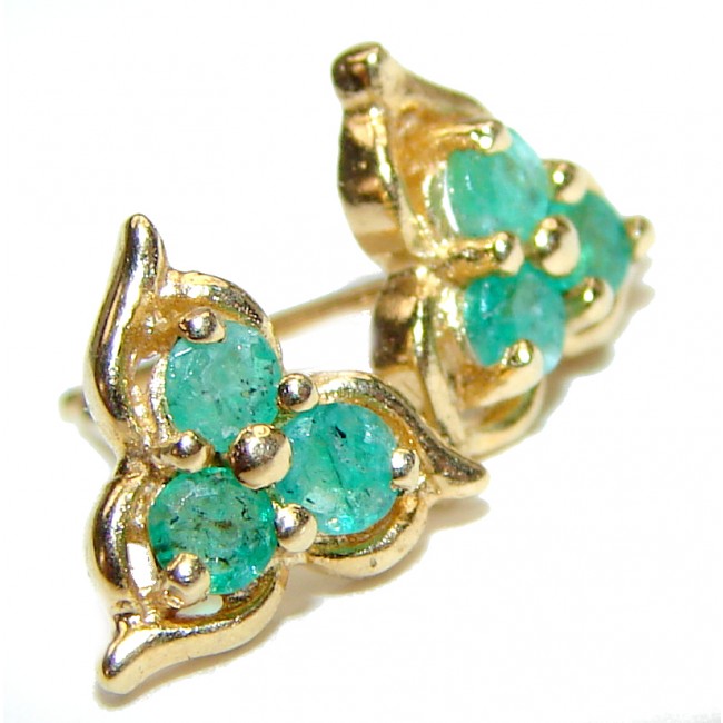 Nature Inspired 14K Yellow Gold Emerald Flower Earrings