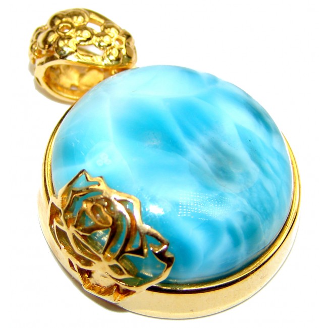 Great quality Larimar from Dominican Republic 24K Gold over .925 Sterling Silver handmade Huge pendant
