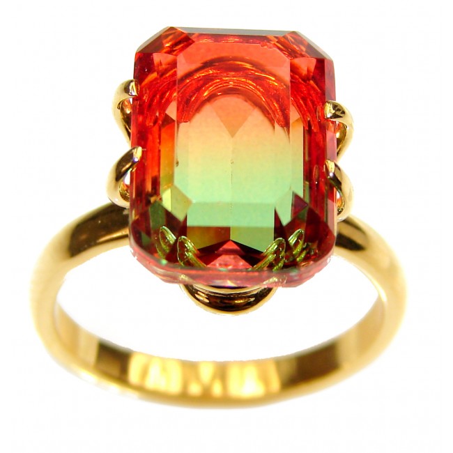 11.1 Watermelon Tourmaline Gold over .925 Sterling Silver handcrafted Ring size 7