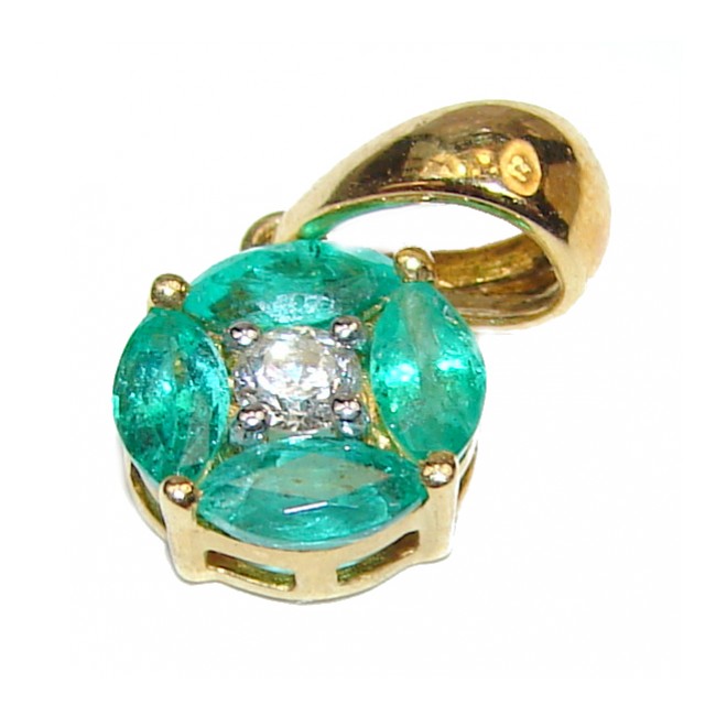 18K yellow Gold Vintage Style Emerald and Diamond Pendant