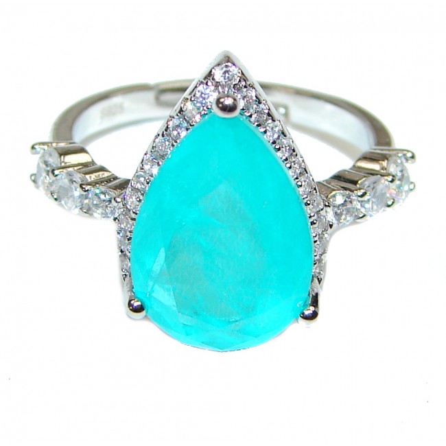 Pear Cut 8ctw Paraiba Tourmaline .925 Sterling Silver handcrafted Statement Ring size 7 1/4