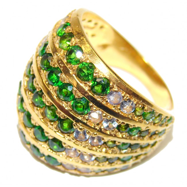 Spectacular Natural Chrome Diopside 14K Gold over .925 Sterling Silver handmade Statement ring s. 7 3/4