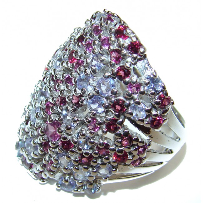 Bouquet of Flowers Authentic Tanzanite Garnet .925 Sterling Silver handmade Ring s. 8