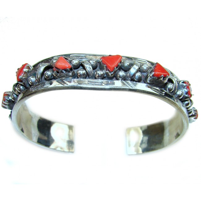 Chunky Genuine Fossilized Coral .925 Sterling Silver Bracelet / Cuff