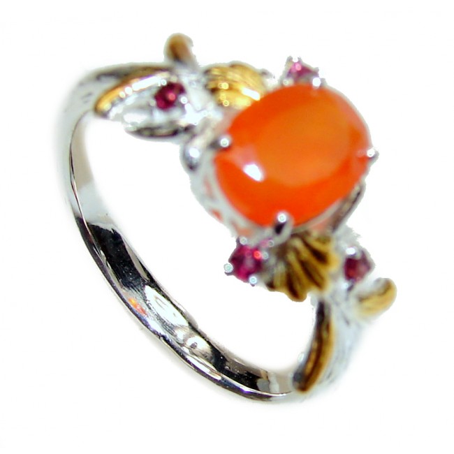 Mexican Opal 2 tones .925 Sterling Silver Ring size 7 1/4