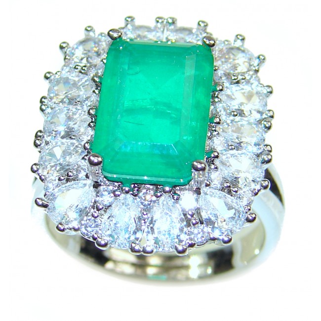 Spectacular 8.2 ctw Emerald White Topaz .925 Sterling Silver handmade Ring size 7