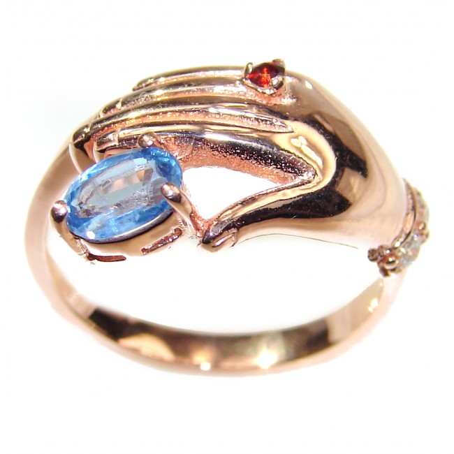 Poseidon Swiss Blue Topaz gold over .925 Sterling Silver handmade Ring size 8 3/4