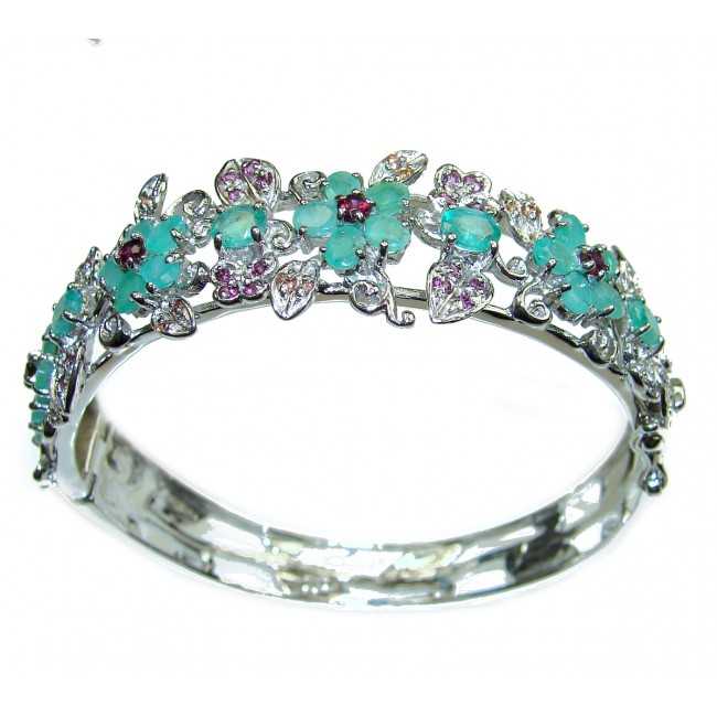 Glorious Natural Emerald 925 Sterling Silver Bangle bracelet