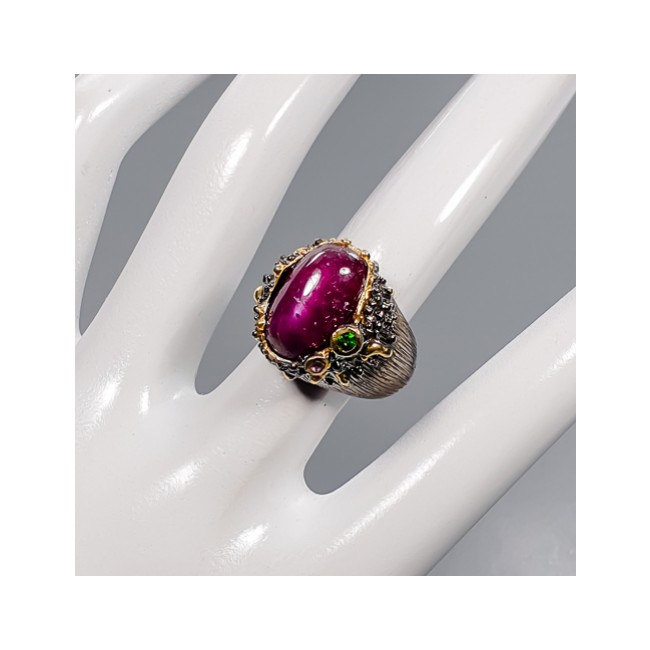 Perfect 25.8 ctw Ruby 18K Gold over .925 Sterling Silver handcrafted Statement Ring size 7