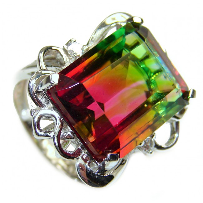 Spectacular Natural emerald cut Tourmaline .925 Sterling Silver handcrafted ring size 7