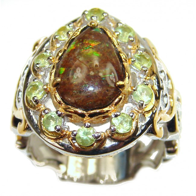 Outstanding Genuine Canadian Ammolite 18K Gold over .925 Sterling Silver handmade ring size 8