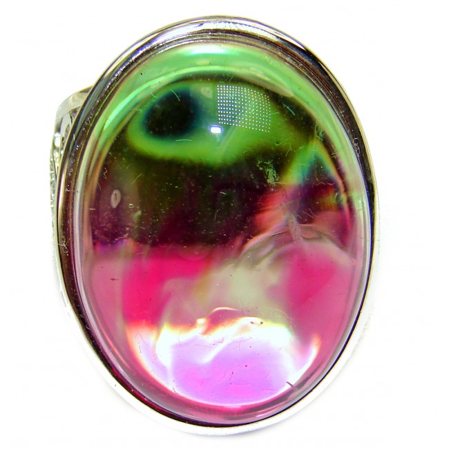 Spectacular WATERMELON QUARTZ Tourmaline .925 Sterling Silver handcrafted ring size 8 adjustable