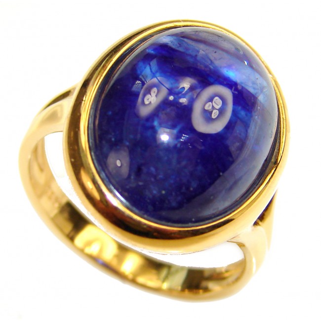 Genuine 26ct Sapphire 18K yellow Gold over .925 Sterling Silver handmade Cocktail Ring s. 8