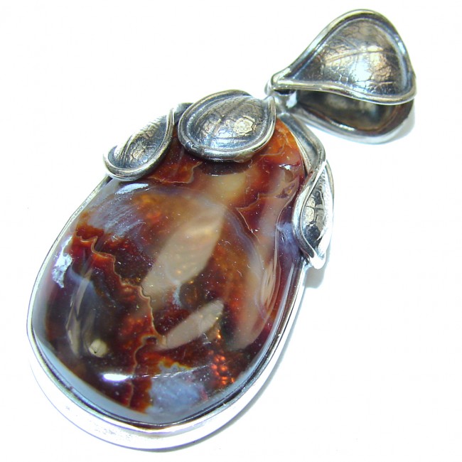One of the kind genuine Fire Agate .925 Sterling Silver handcrafted Pendant