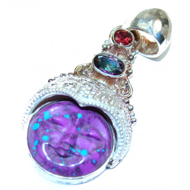 Artisan Design Carved purple Turquoise .925 Sterling Silver pendant