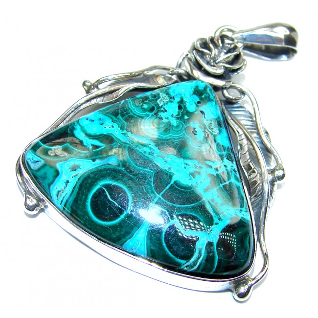 Large Victorian style AAAAA+ Chrysocolla .925 Sterling Silver handcrafted Pendant