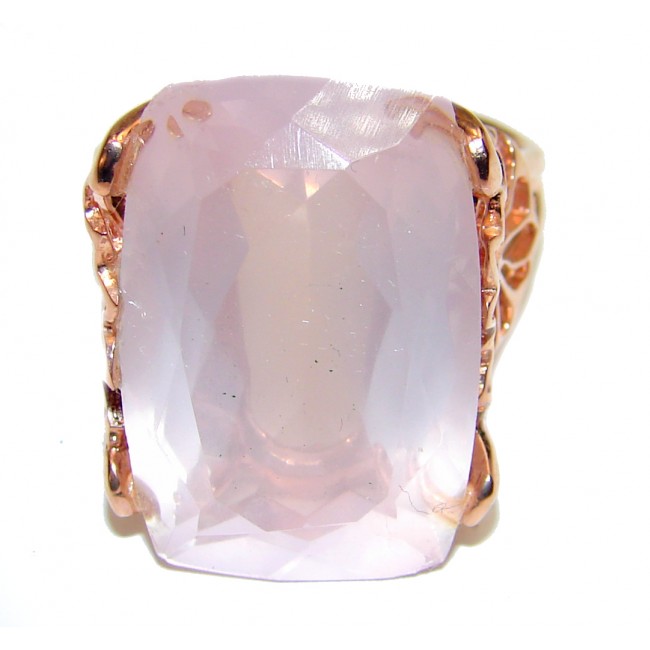 Baquette cut 65ctw Rose Quartz Rose Gold over .925 Sterling Silver brilliantly handcrafted ring s. 9 adjustable